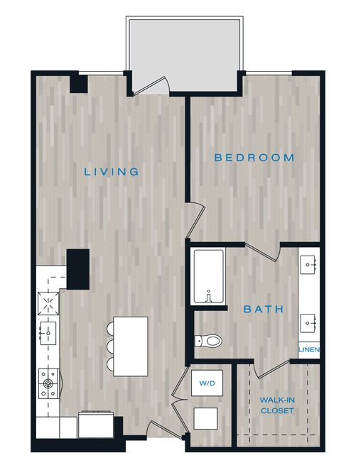Floor plan for 1 bed, 1 bath, 784 sqft